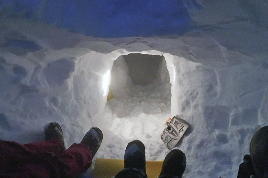 Our home for the night in our snow cave.
