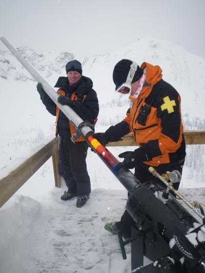 Ski Patrollers using the ‘Avalauncher’ for avalanche control